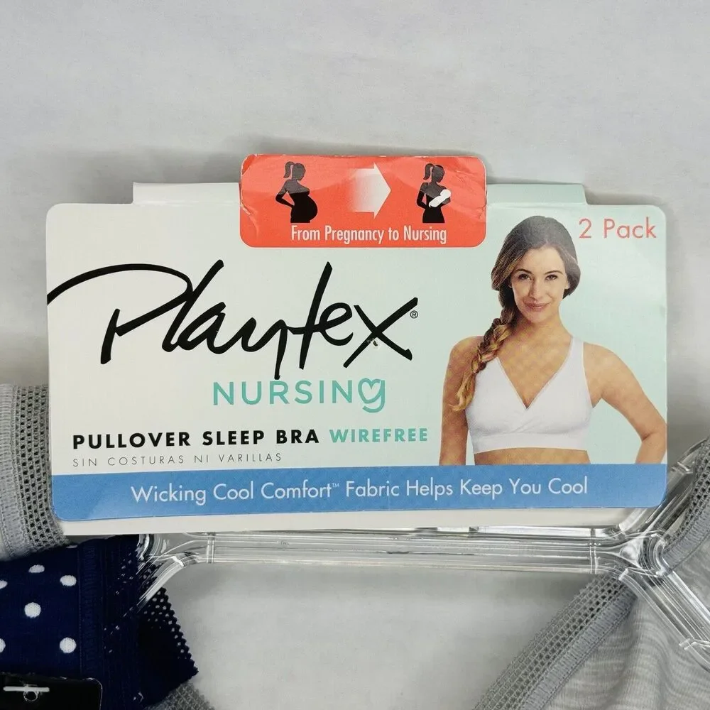 Playtex Nursing Pullover Sleep Bra Wireless Wicking Cool Comfort Set of 2 XS NEW